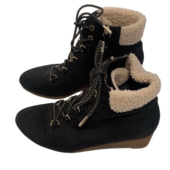 DR. SCHOLLS Black Wedge Booties Size 9 Wool Boucle - Picture 1 of 12